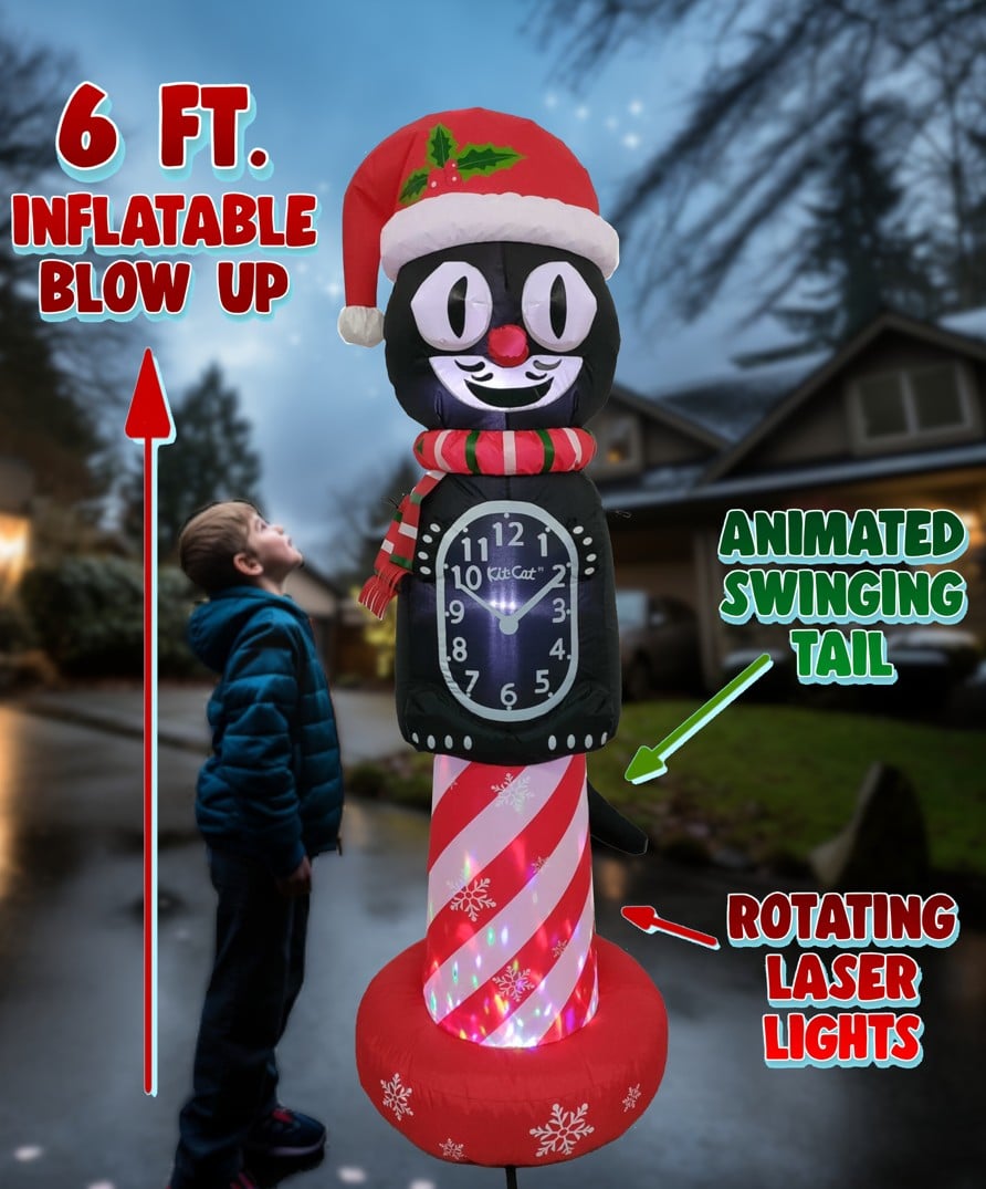 6-Foot Inflatable Kit-Cat Klock: with animated tail and rotating lights