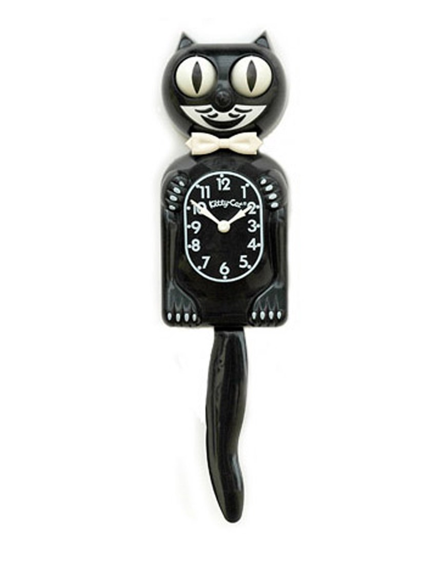 BLACK KITTY CAT CLOCK 12.75" Free Battery MADE IN USA Kit-Cat Klock 3/4 Size 